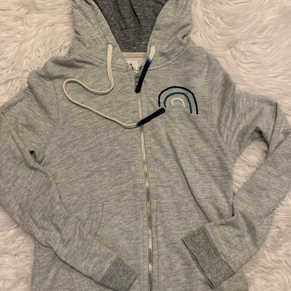 gray lightweight jacket with rainbow